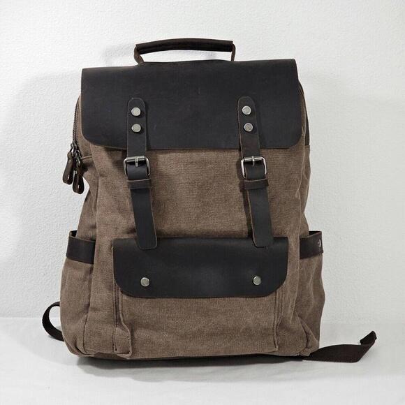 Other - DaVan Leather Flap Canvas Laptop School Work Travel Bag Backpack